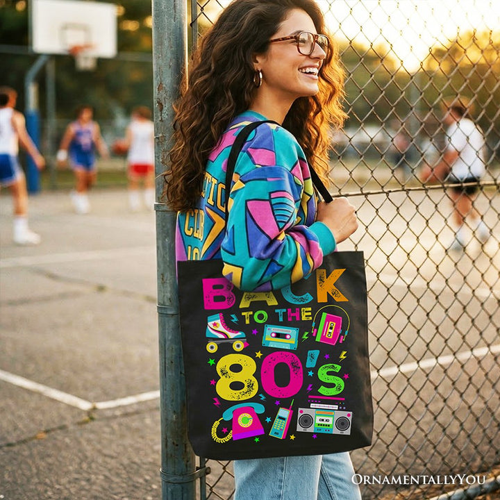 Back To The 80s Tote Bag, Colorful Retro Eighties Party Gift Shopper Tote Bag OrnamentallyYou 