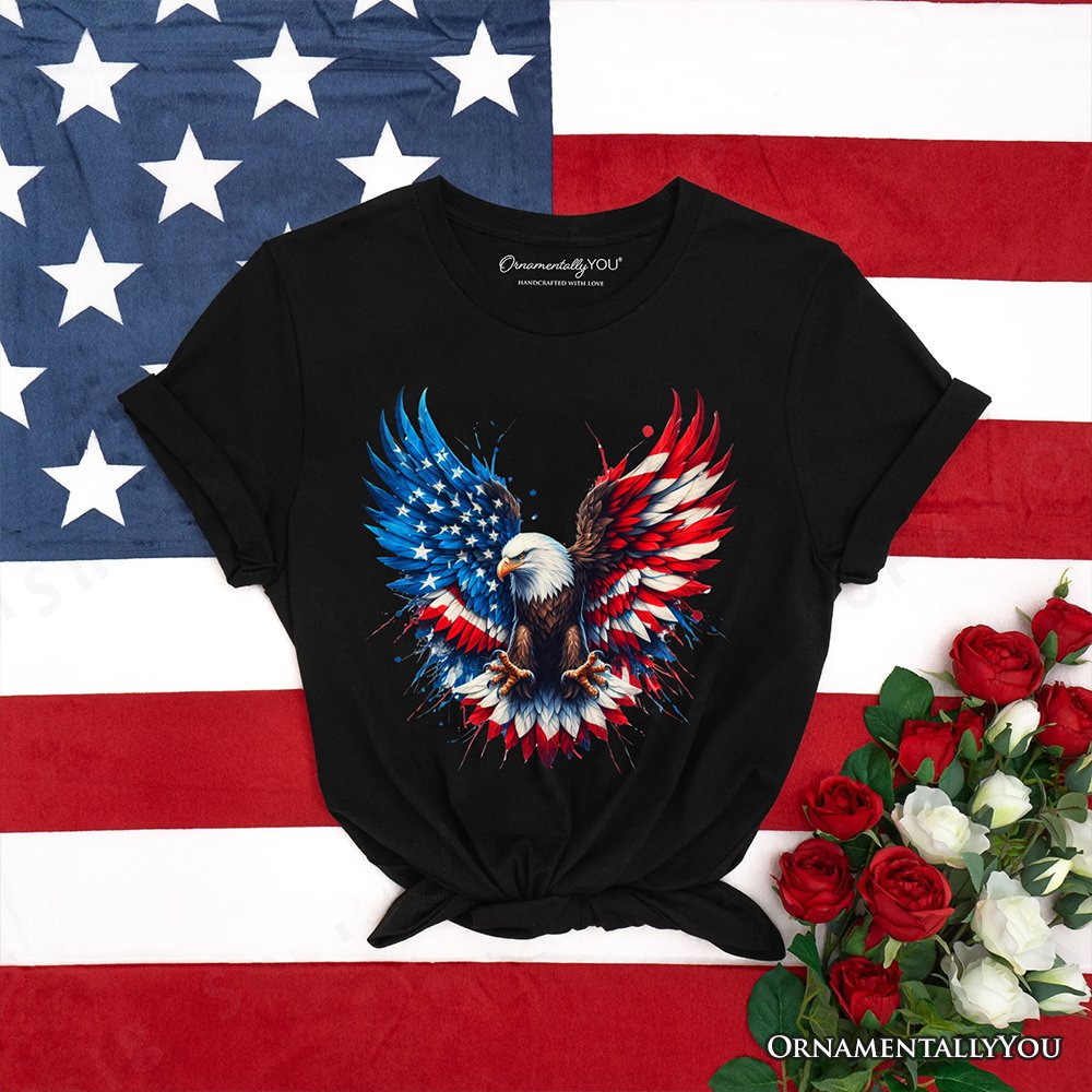 Bald Eagle American Flag T-Shirt, Patriotic Freedom Tee T-Shirts OrnamentallyYou Black XS 