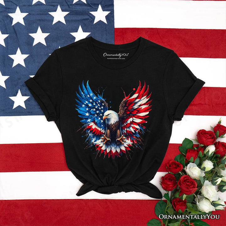 Bald Eagle American Flag T-Shirt, Patriotic Freedom Tee T-Shirts OrnamentallyYou Black XS 
