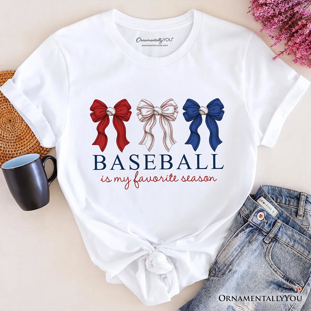 Baseball Is My Favorite Season T-Shirt, Coquette Bow Game Day Tee T-Shirts OrnamentallyYou White XS 