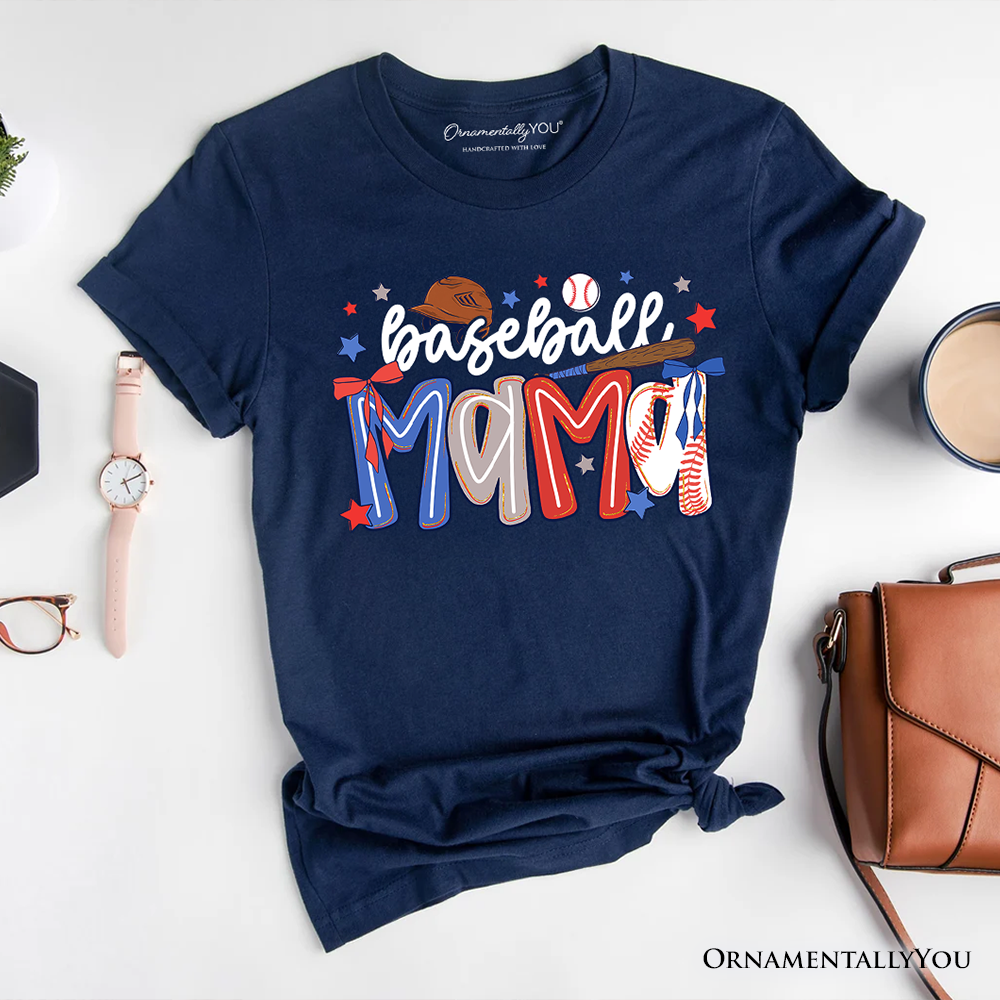 Baseball Mama Preppy Bow T-Shirt, Girly Sports Mom Tee
