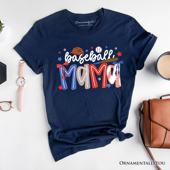 Baseball Mama Preppy Bow T-Shirt, Girly Sports Mom Tee