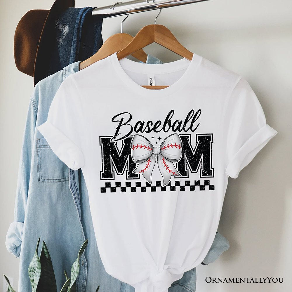 Baseball Mom Coquette Bow Retro T-Shirt, Stylish Game Day White Tee for Trendy and Proud Sports Mothers T-Shirts OrnamentallyYou White S 