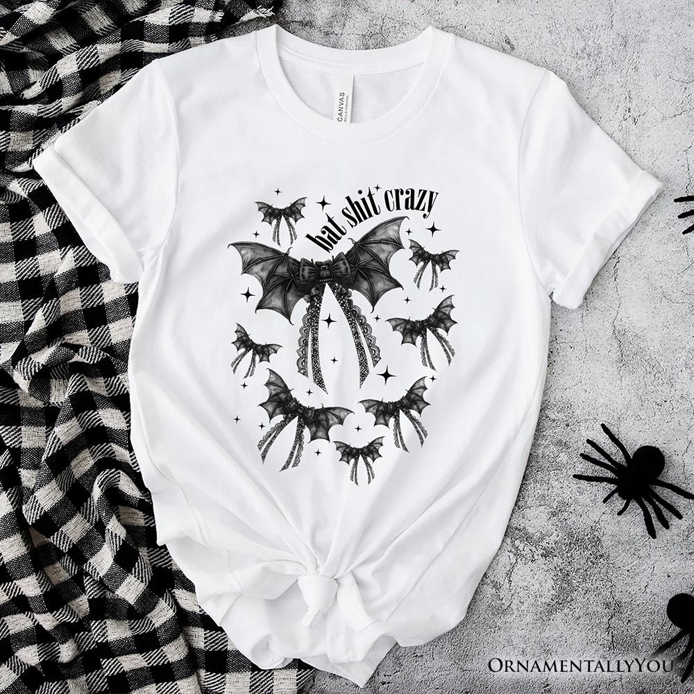Bat Shit Crazy Coquette Bats T-Shirt, Funny Halloween Tee for Wild and Wicked Spirits T-Shirts OrnamentallyYou White XS 