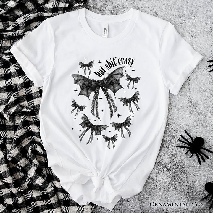 Bat Shit Crazy Coquette Bats T-Shirt, Funny Halloween Tee for Wild and Wicked Spirits T-Shirts OrnamentallyYou White XS 