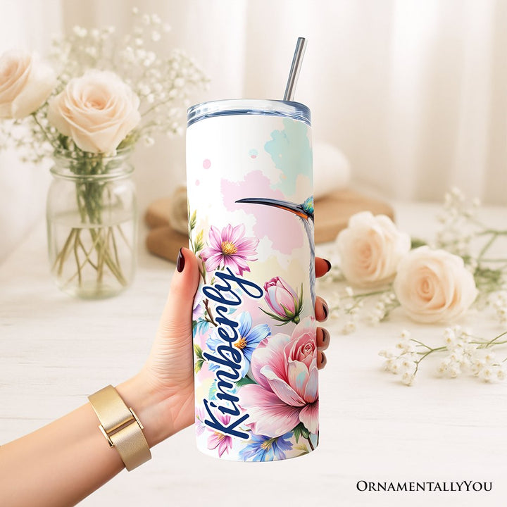Beautiful Floral Hummingbird 20oz Personalized Tumbler With Lid and Stainless Steel Straw, Vibrant Roses Travel Mug Gift Tumbler OrnamentallyYou 