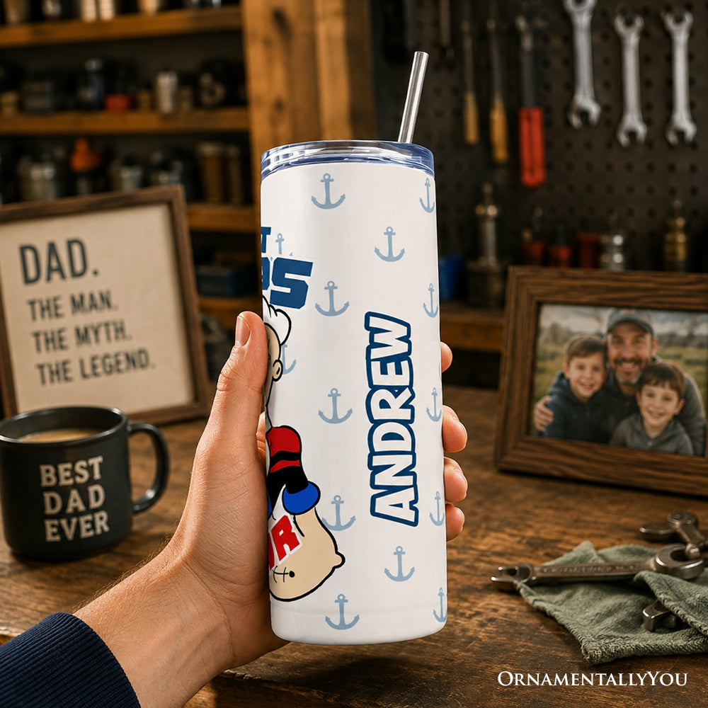 Best Pops Ever 20oz Personalized Tumbler With Lid and Stainless Steel Straw, Classic Popeye the Sailorman Dad Gift Cup