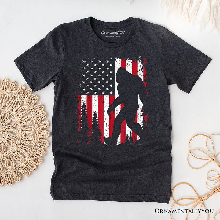 Bigfoot American Flag T-Shirt, Patriotic Sasquatch Tee T-Shirts OrnamentallyYou Dark Gray XS 