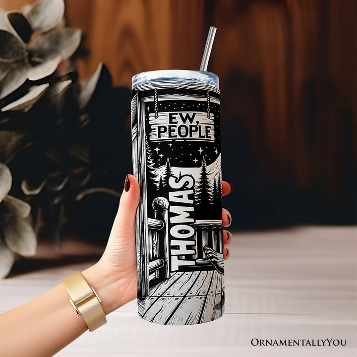 Bigfoot Cabin Life 20oz Personalized Tumbler With Lid and Stainless Steel Straw, Sarcastic Introvert Camping Gift Cup Tumbler OrnamentallyYou 