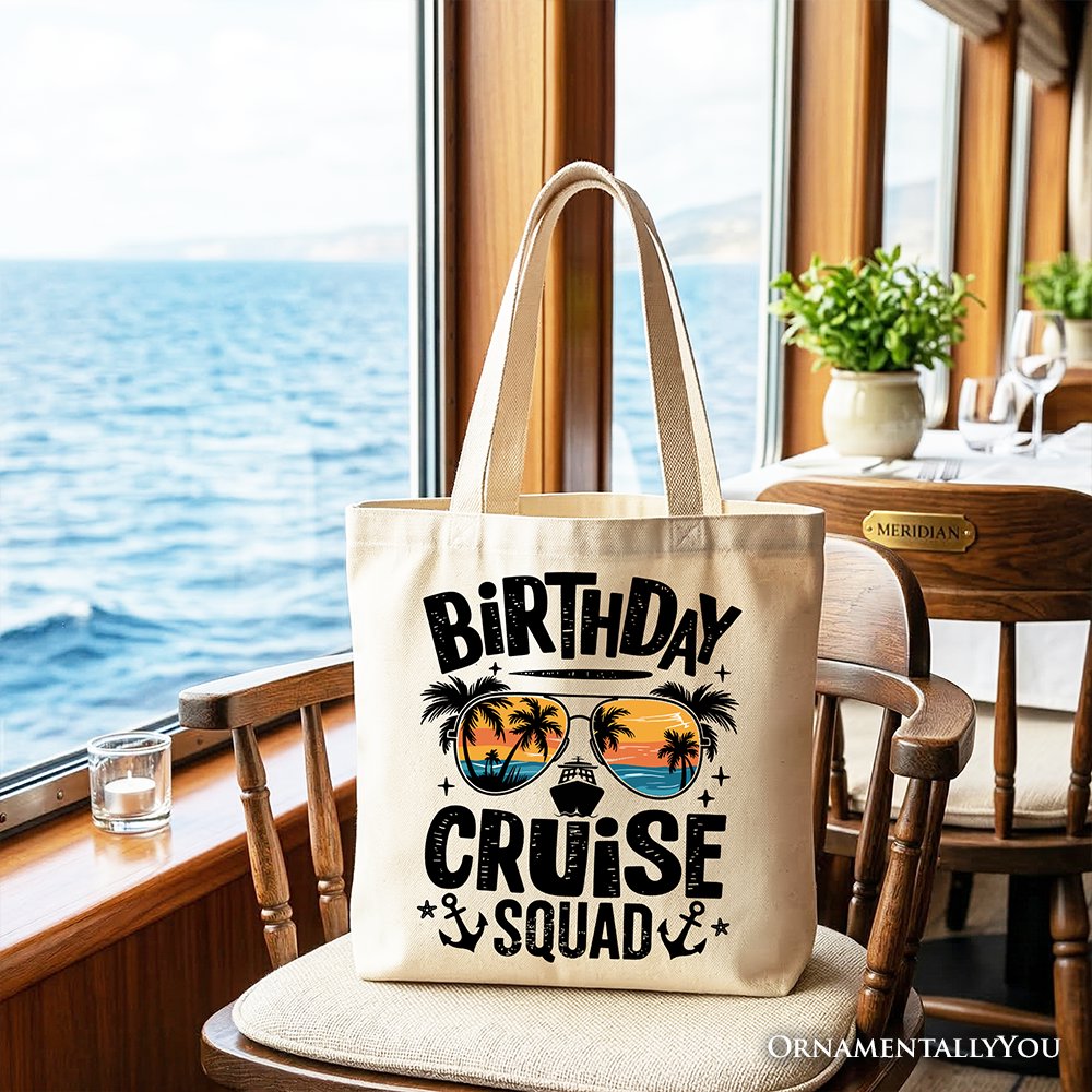 Birthday Cruise Squad Tote Bag, Tropical Vacation Cruise Trip Gift Shopper Tote Bag OrnamentallyYou Beige 