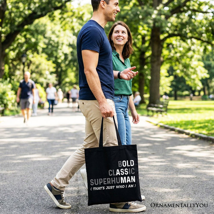 Bold Classic Superhuman Tote Bag, That's Just Who I Am Funny Dad Quote Gift Shopper Tote Bag OrnamentallyYou 