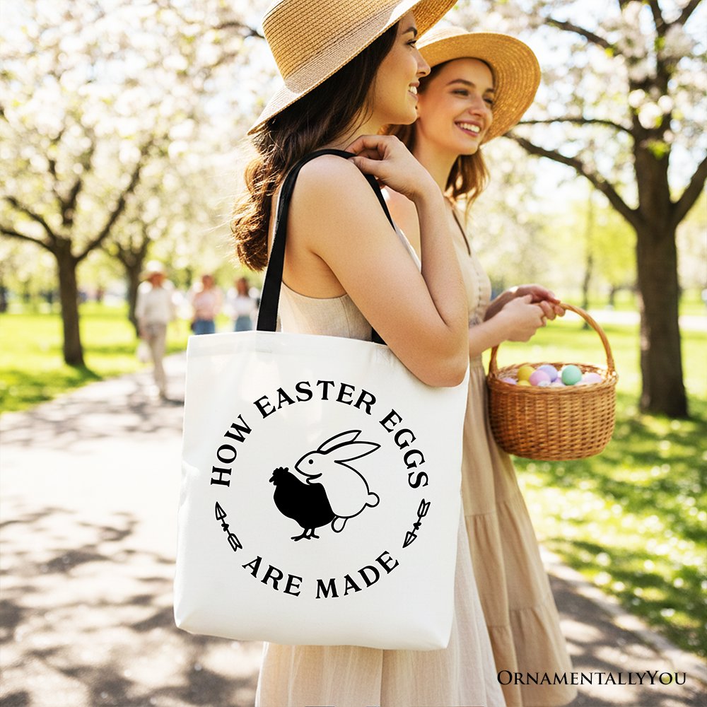 Bold Funny Easter Bunny Sarcastic Tote Bag, How Easter Eggs Are Made Gift Shopper Tote Bag OrnamentallyYou 
