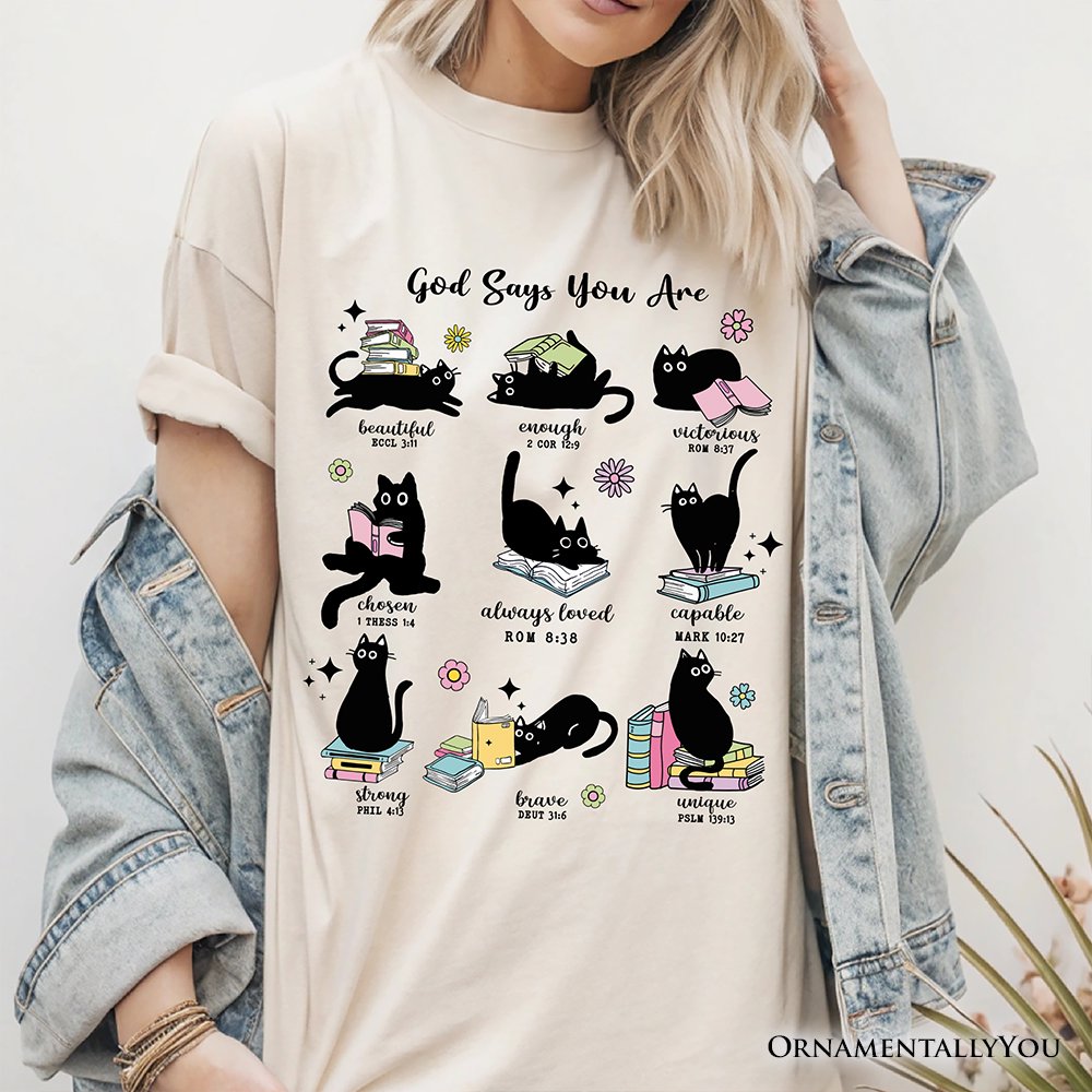 Book Cat God Says I Am T-Shirt, Christian Bible Verse Faith Tee T-Shirts OrnamentallyYou 