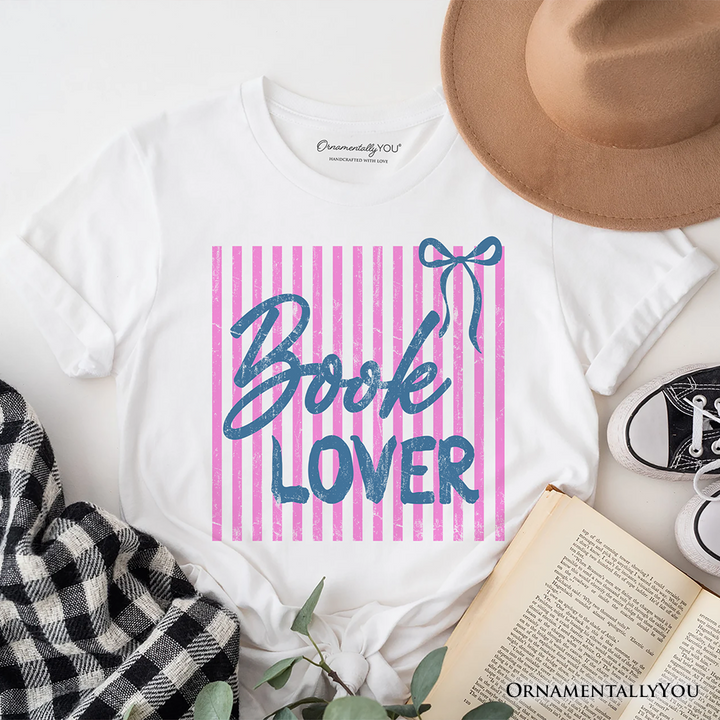 Book Lover Striped Reader T-Shirt, Coquette Bookworm Tee