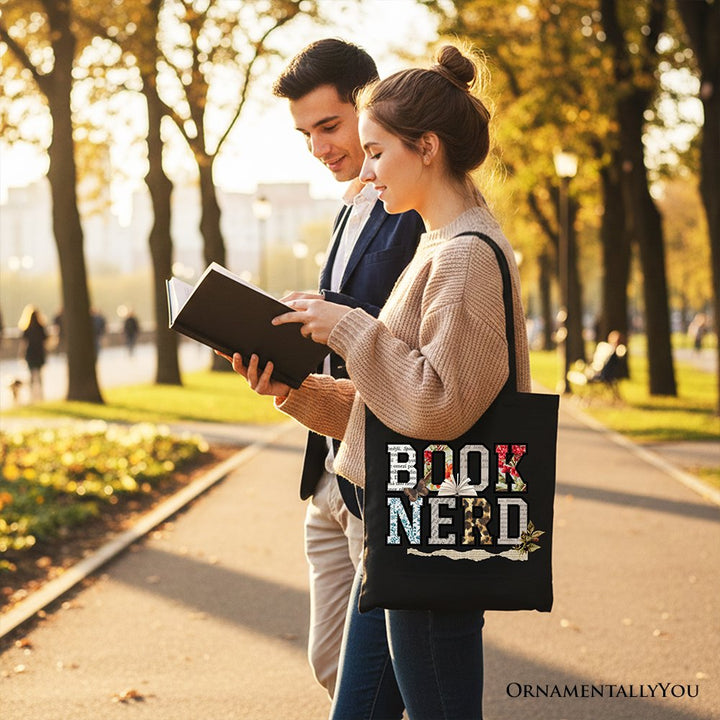 Book Nerd Collage Retro Tote Bag, Bookish Booktok Librarian Gift Shopper Tote Bag OrnamentallyYou 