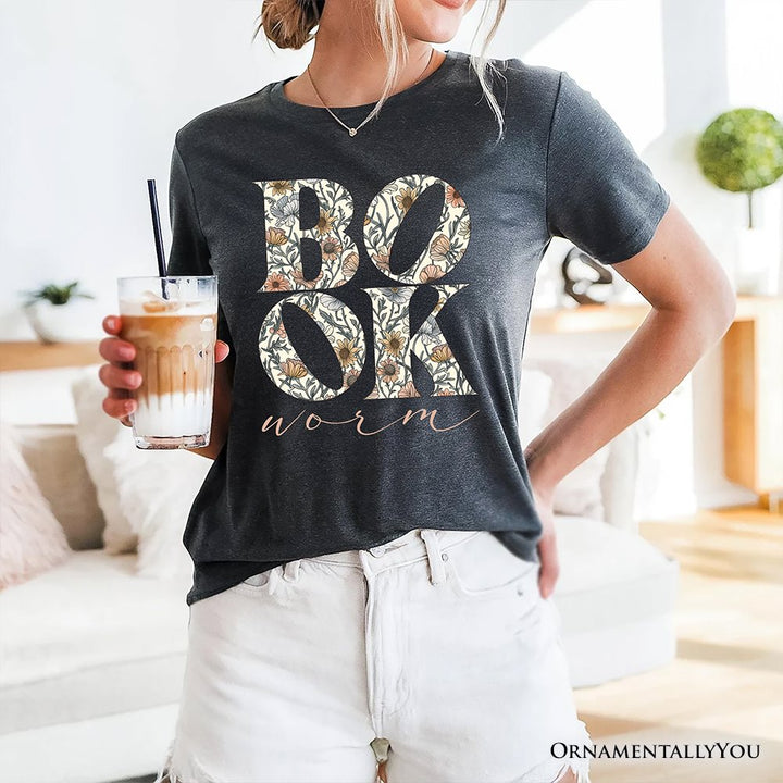 Bookworm Floral T-Shirt, Boho Wildflower Book Lover Tee T-Shirts OrnamentallyYou 