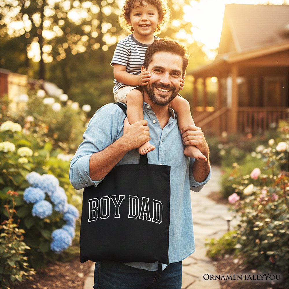 Boy Dad Varsity Tote Bag, Father's Day Gift Shopper Tote Bag OrnamentallyYou 