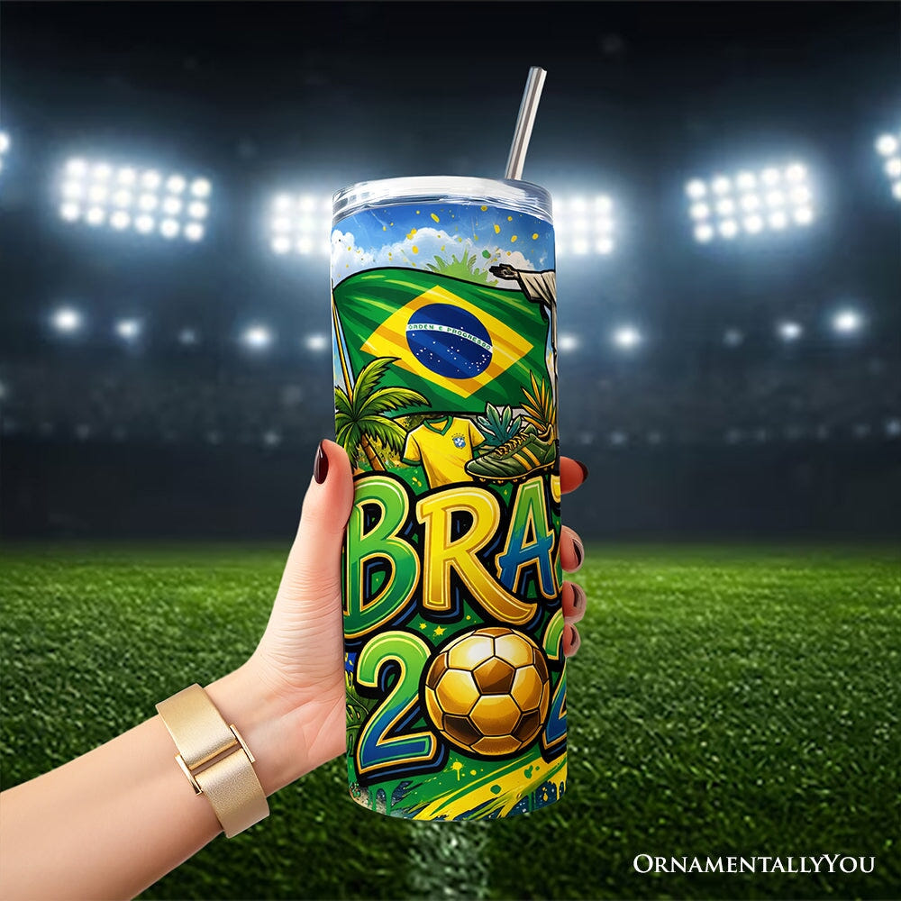 Brazil 2026 Soccer Cup Global Championship 20oz Tumbler With Lid and Stainless Steel Straw, Fans Football Gift Cup Tumbler OrnamentallyYou 