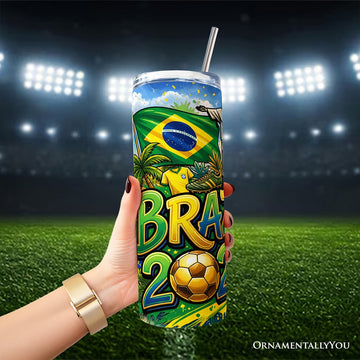Brazil 2026 Soccer Cup Global Championship 20oz Tumbler With Lid and Stainless Steel Straw, Fans Football Gift Cup Tumbler OrnamentallyYou 