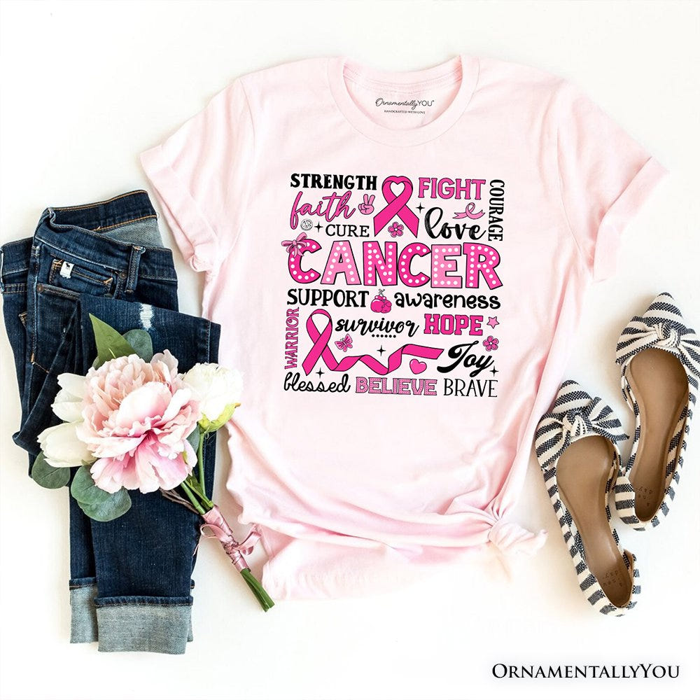 Breast Cancer Awareness Ribbon T-Shirt, In October We Wear Pink Support Tee T-Shirts OrnamentallyYou Soft Pink XS 