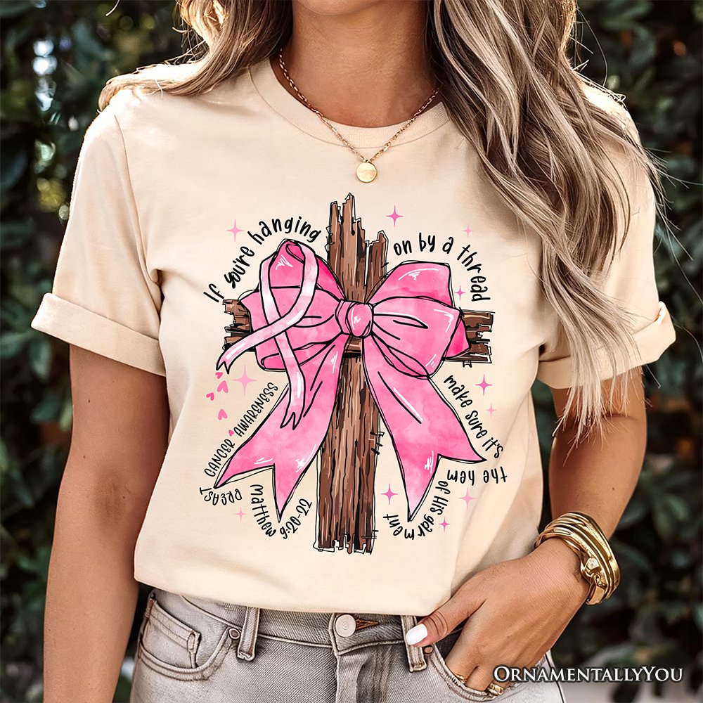 Breast Cancer Pink Bow Cross T-Shirt, Awareness Faith Christian Tee T-Shirts OrnamentallyYou 