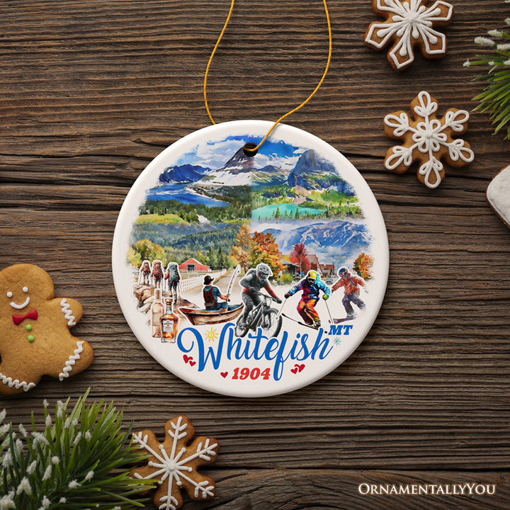Breathtaking Whitefish Mountain Town Ornament, Montana Alpine Lake Christmas Gift and Outdoor Adventure Souvenir
