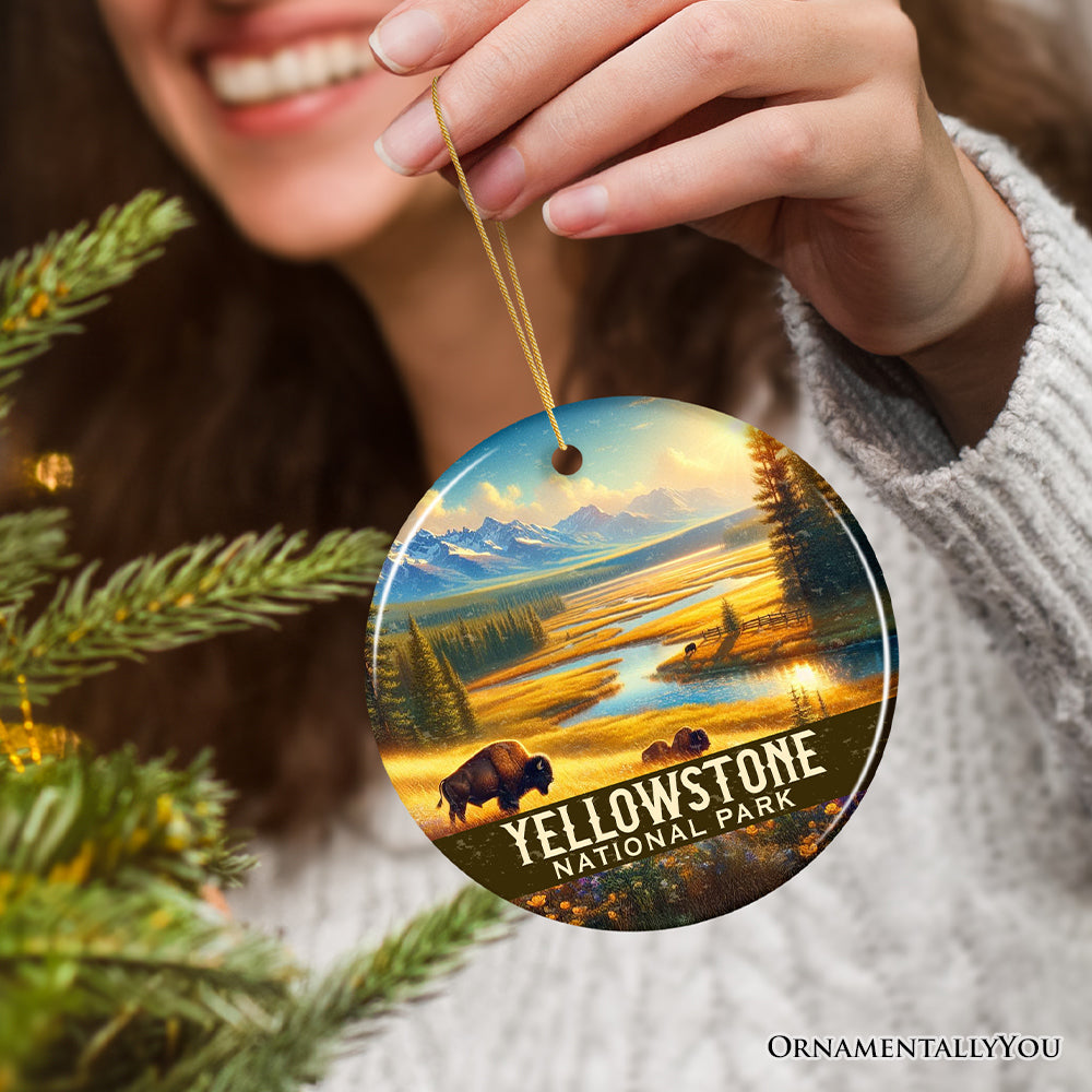 Breathtaking Yellowstone National Park Ornament,  Wyoming Wildlife Landscape Christmas Gift and Nature Souvenir