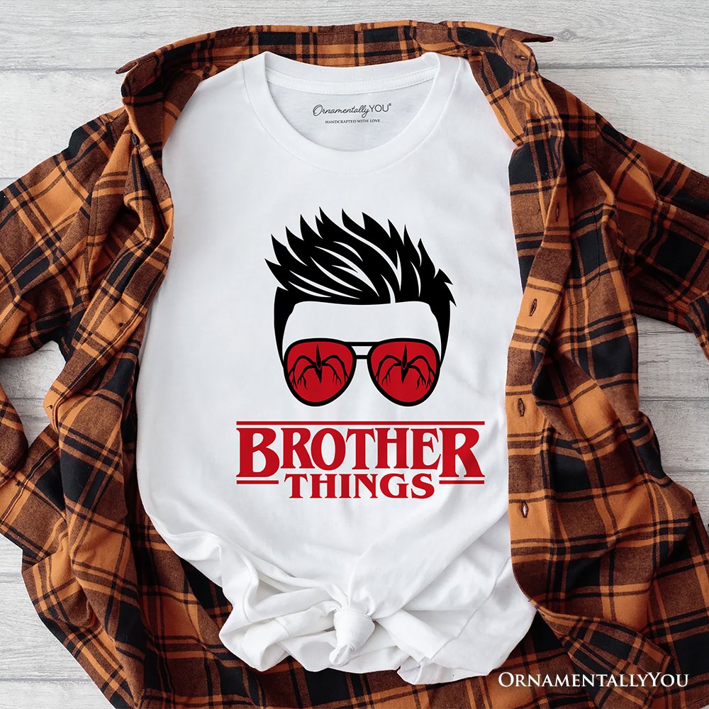 Brother Things Retro T-Shirt, Red Glasses Family Matching Tee T-Shirts OrnamentallyYou White XS 
