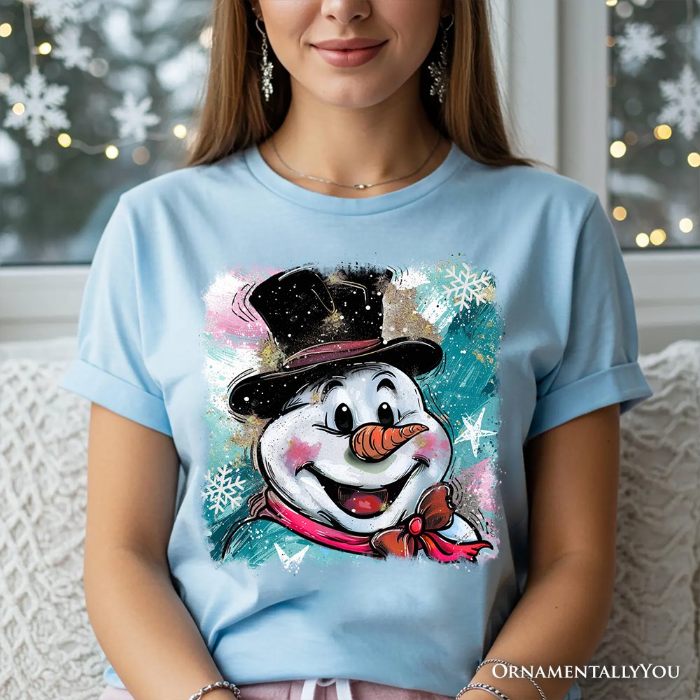 Brushstroke Cute Snowman T-Shirt, Preppy Merry Christmas Glitter Holiday Tee T-Shirts OrnamentallyYou 