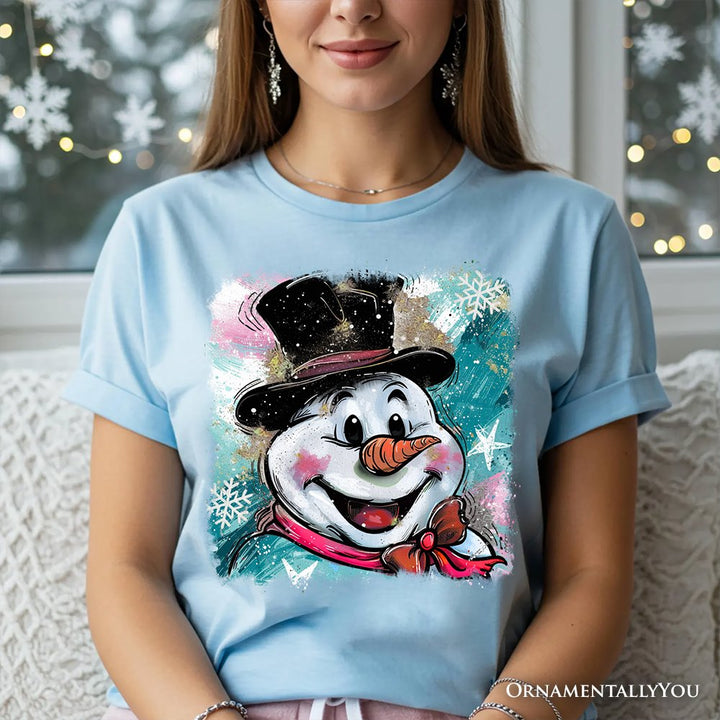 Brushstroke Cute Snowman T-Shirt, Preppy Merry Christmas Glitter Holiday Tee T-Shirts OrnamentallyYou 