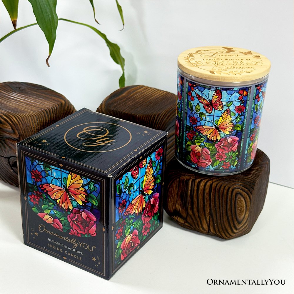 Butterfly Faux Stained Glass LED Tea Light Candle, Sentimental Tabletop Spring Decor With Soft Glow Candles OrnamentallyYou 