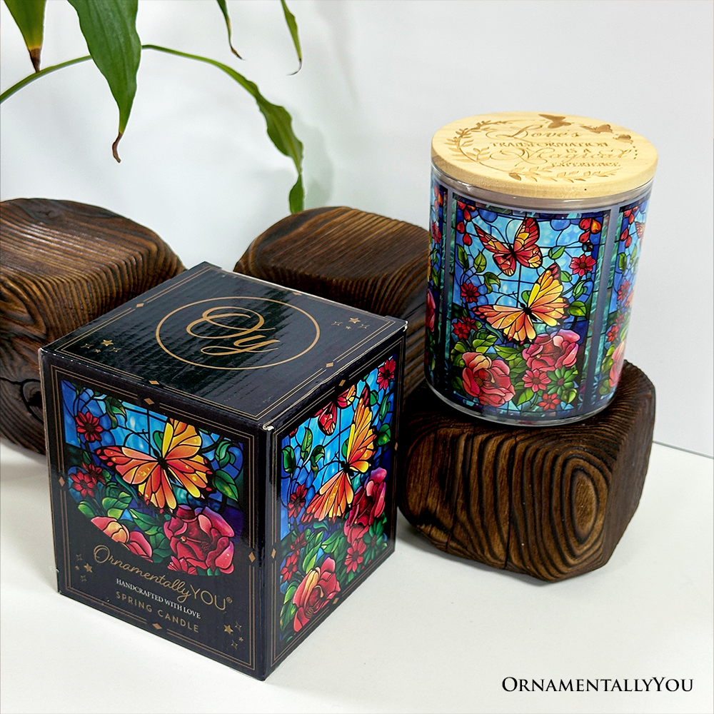 Butterfly Faux Stained Glass LED Tea Light Candle, Sentimental Tabletop Spring Decor With Soft Glow