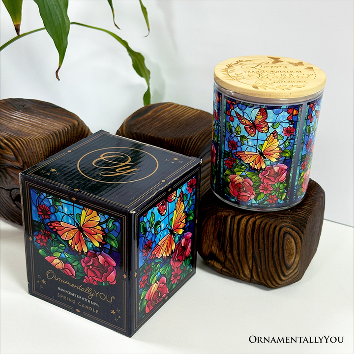 Butterfly Faux Stained Glass LED Tea Light Candle, Sentimental Tabletop Spring Decor With Soft Glow