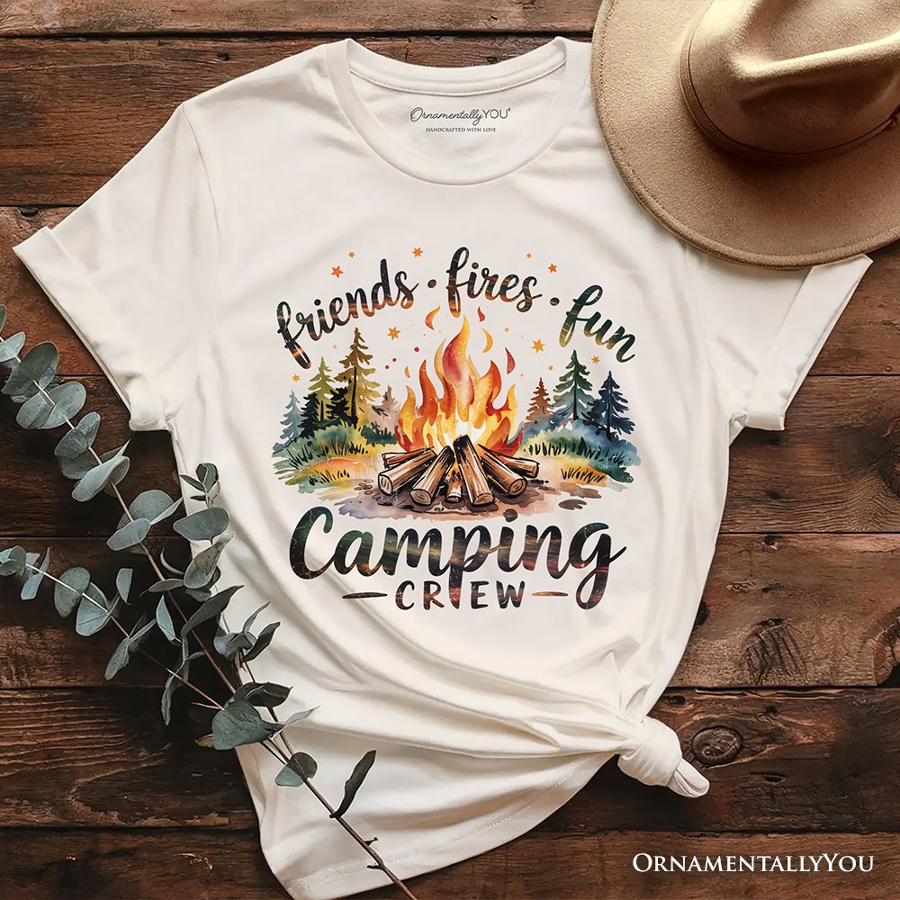 Camping Crew Campfire T-Shirt, Friends Fires Fun Outdoor Tee T-Shirts OrnamentallyYou Natural XS 