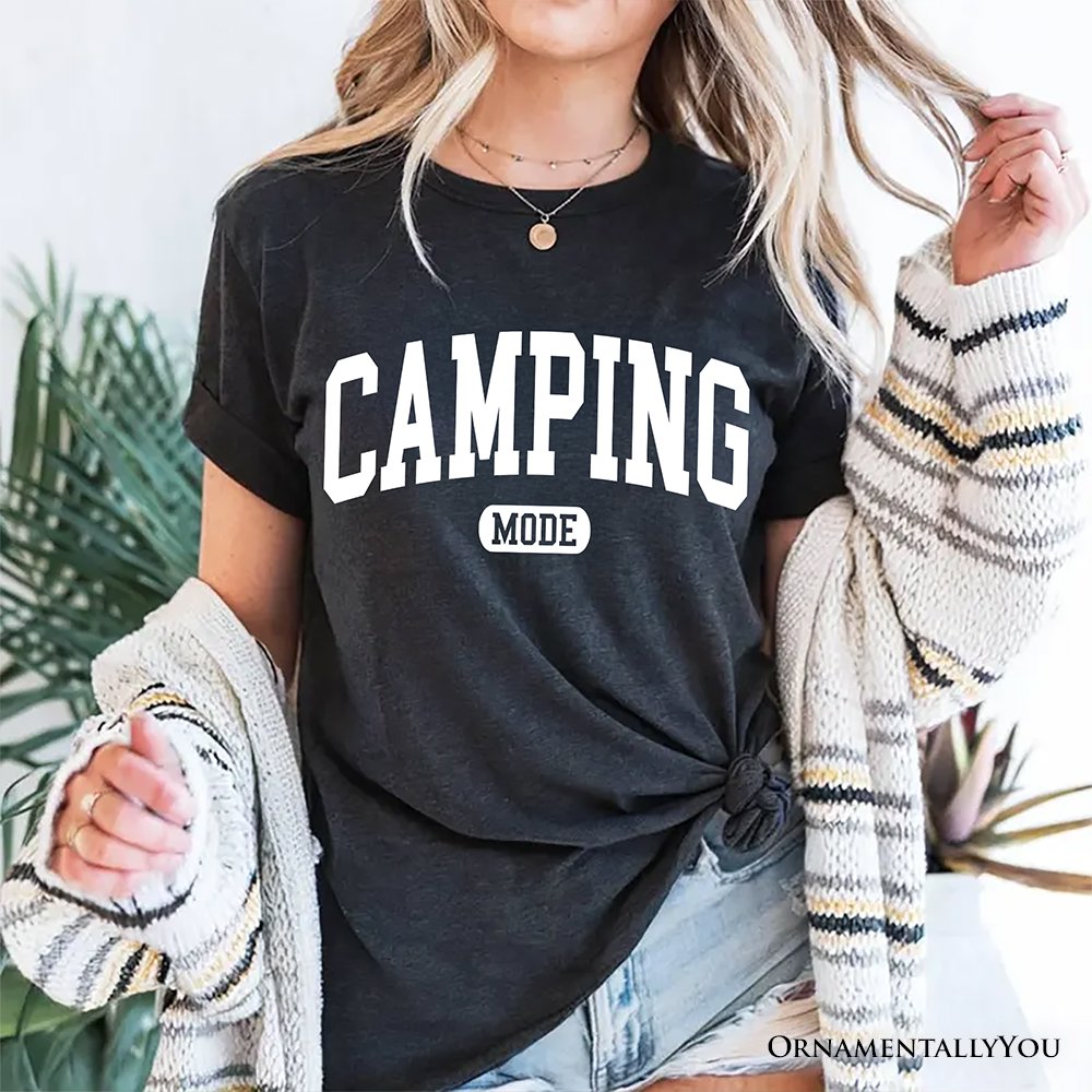 Camping Mode Varsity T-Shirt, Minimalist Outdoors Tee T-Shirts OrnamentallyYou 