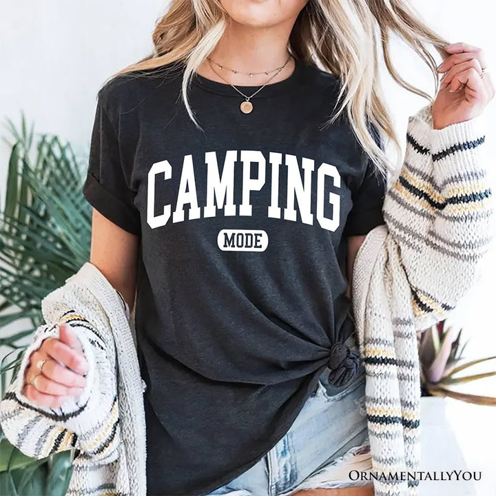 Camping Mode Varsity T-Shirt, Minimalist Outdoors Tee T-Shirts OrnamentallyYou 