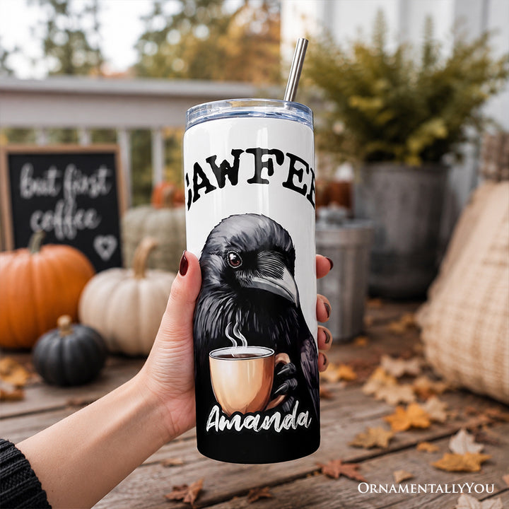 Cawfee Crow 20oz Personalized Tumbler With Lid and Stainless Steel Straw, Funny Bird Lover Gift Cup