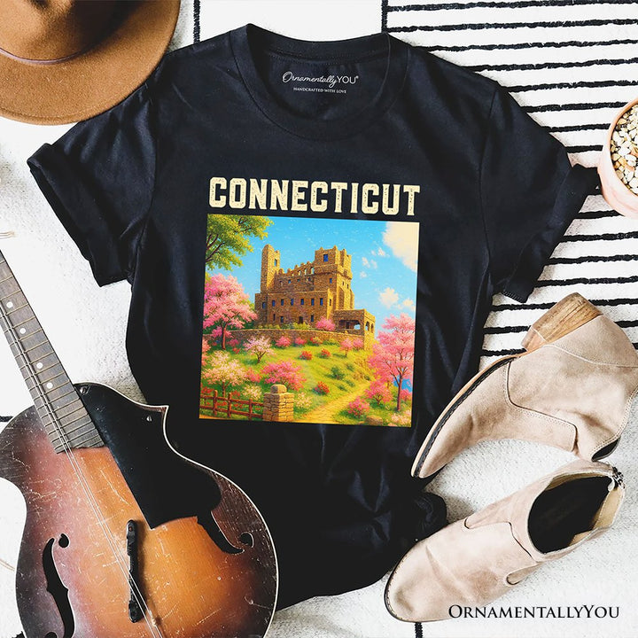 Charming Connecticut State Gillette Castle T-Shirt, Historic Landmark Tee and New England Travel Keepsake Souvenir T-Shirts OrnamentallyYou Black XS 