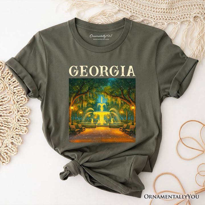 Charming Georgia State Forsyth Park T-Shirt, Savannah Landmark Tee and Southern Travel Souvenir T-Shirts OrnamentallyYou Military Green XS 