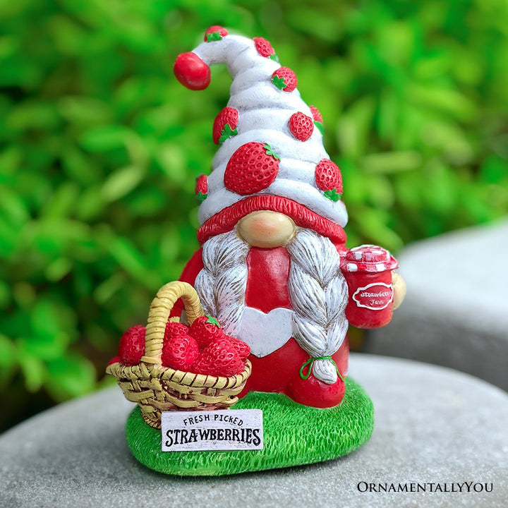 Charming Homestead Strawberry Gnome Garden Statue, 9.5" Farmhouse Style Unique Fruit Home Decor Resin Statues OrnamentallyYou 