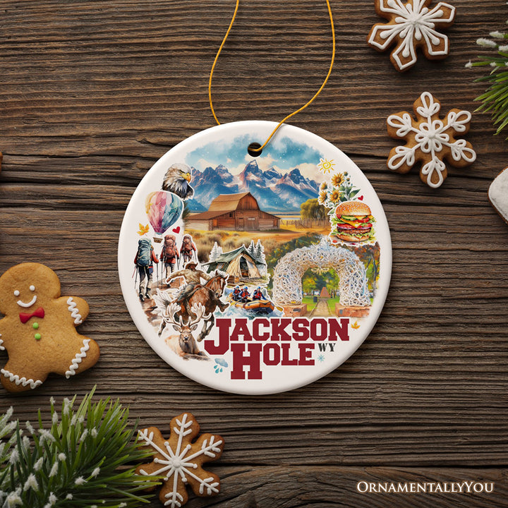 Charming Jackson Hole Mountain Town Ornament, Wyoming Landmark Christmas Gift and Rustic Western Souvenir