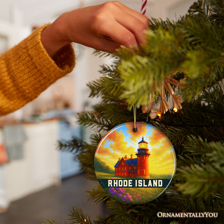 Charming Rhode Island Southeast Lighthouse Ornament, Block Island Coastal Landmark Christmas Gift and Seaside Souvenir