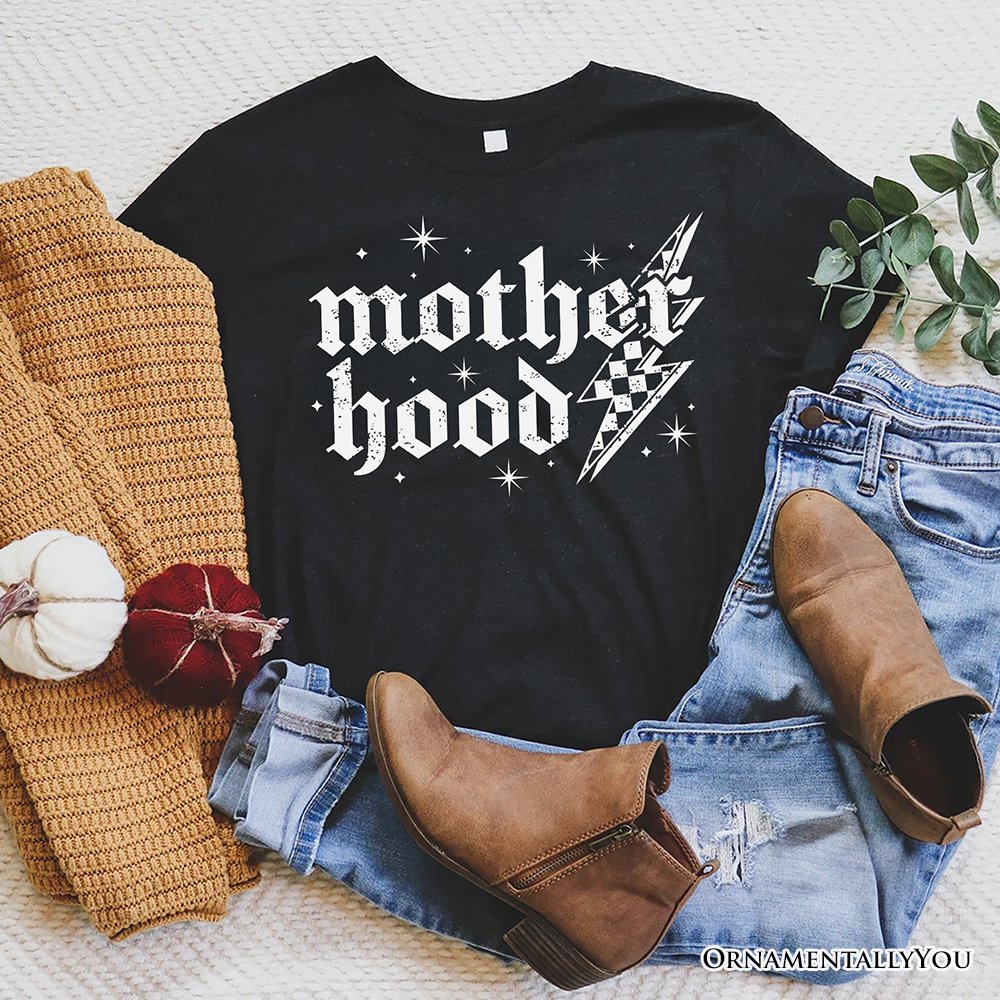 Checkered Motherhood Lightning T-Shirt, Black and White Retro Tee for Strong Mothers T-Shirts OrnamentallyYou Black XS 