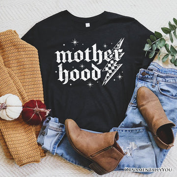 Checkered Motherhood Lightning T-Shirt, Black and White Retro Tee for Strong Mothers T-Shirts OrnamentallyYou Black XS 