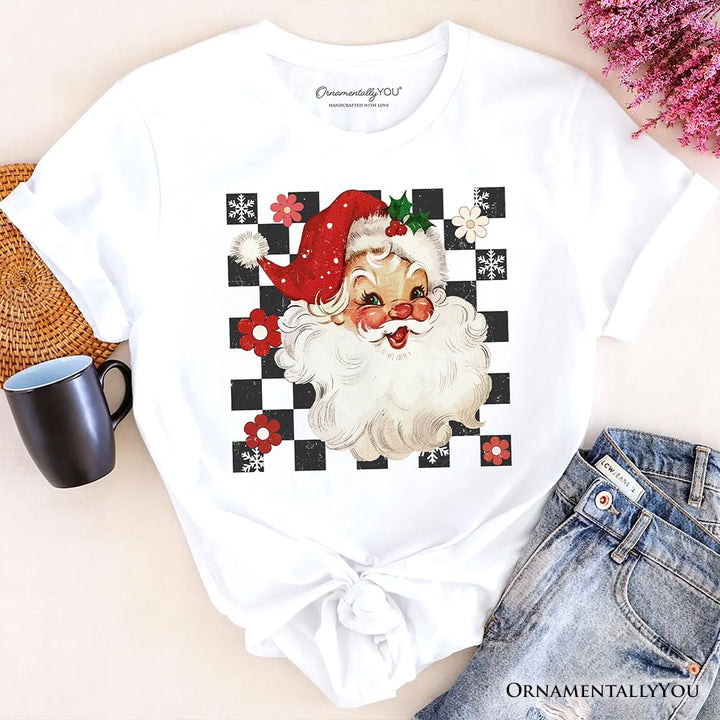 Checkered Santa Claus Vintage T-Shirt, Retro Merry Christmas Tee T-Shirts OrnamentallyYou White XS 