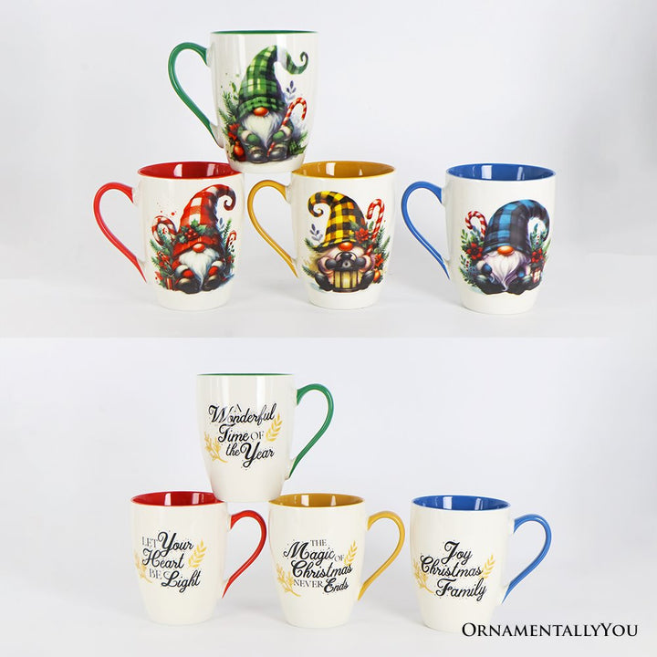 (Pre-Order) Cheerful Holiday Gnome Eclectic Ceramic Mug Set of 4, Christmas Coffee Cups for a Tableware Gift Mug Sets OrnamentallyYou 