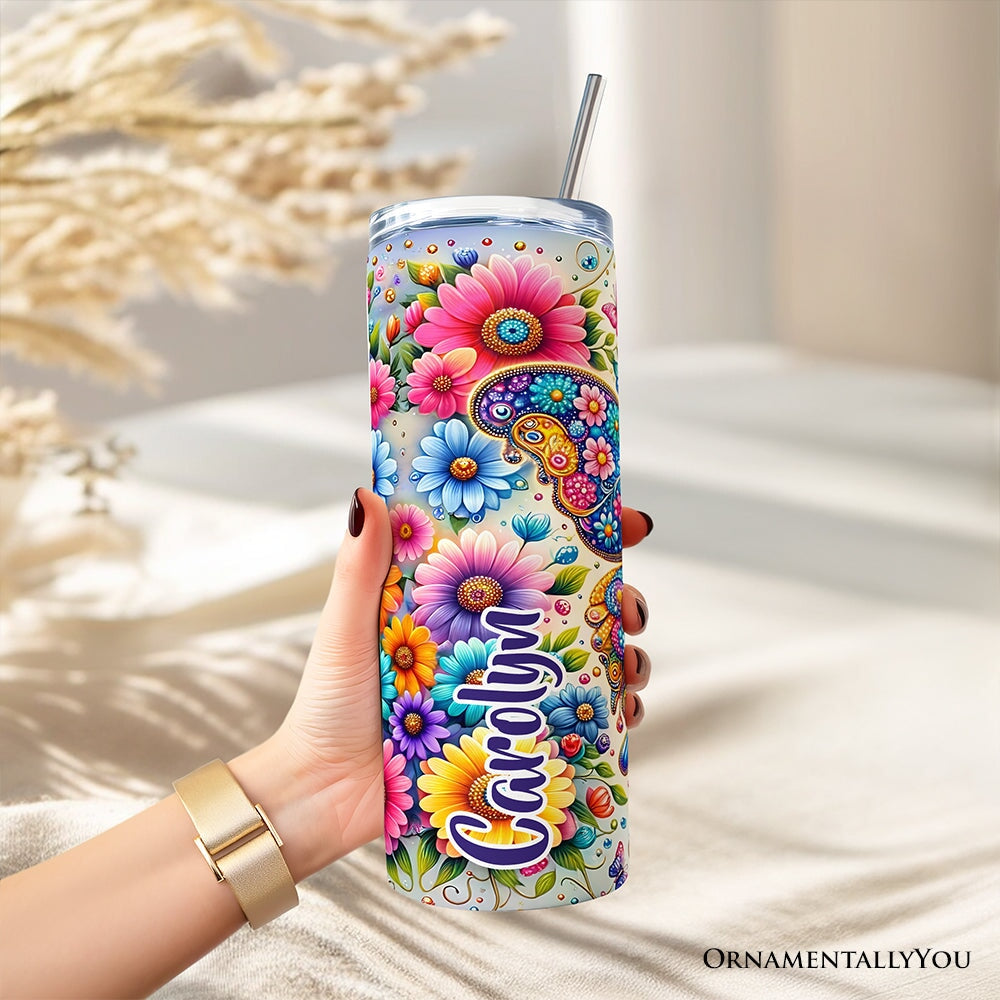 Christian Butterfly Floral 20oz Personalized Tumbler With Lid and Stainless Steel Straw, God Is My Strength Gift Cup Tumbler OrnamentallyYou 