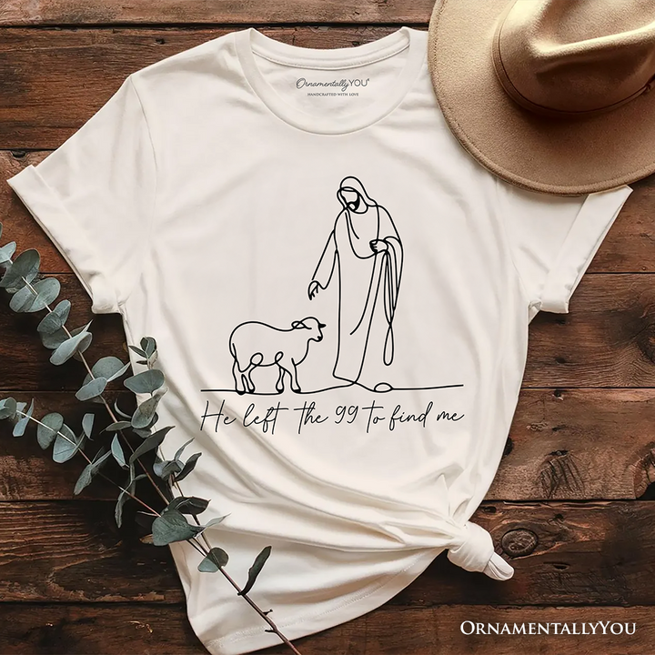 Christian Minimalist Line Art T-Shirt, He Left the 99 to Find Me Bible Verse Faith Tee