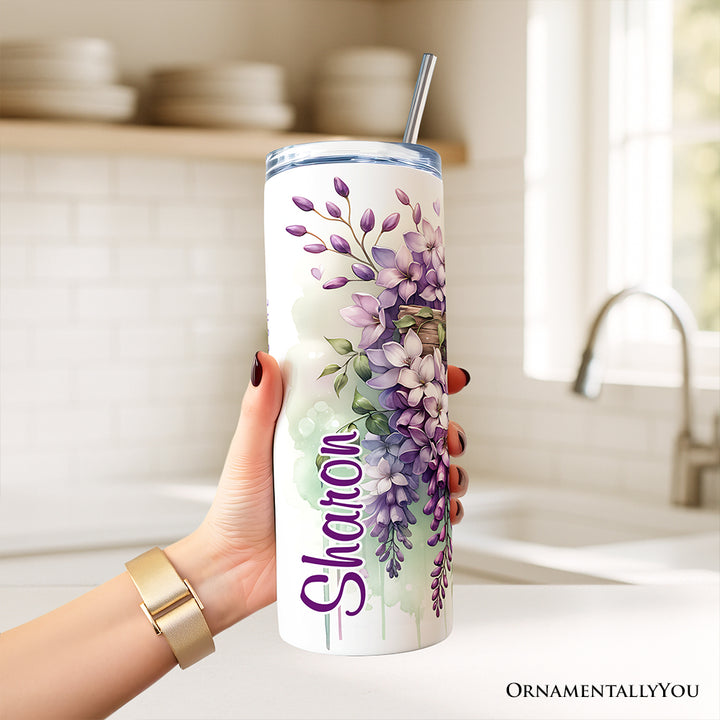 Christian Purple Wisteria Cross 20oz Personalized Tumbler With Lid and Stainless Steel Straw, Blessed Beyond Measure Gift Cup