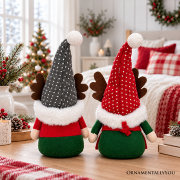 Christmas Reindeer Plush Gnome Set of 2, Cozy Woodland 11.5" Holiday Decor